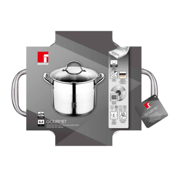 Каструля висока з кришкою Bergner Gourmet, 8.2 л (BG-6504)