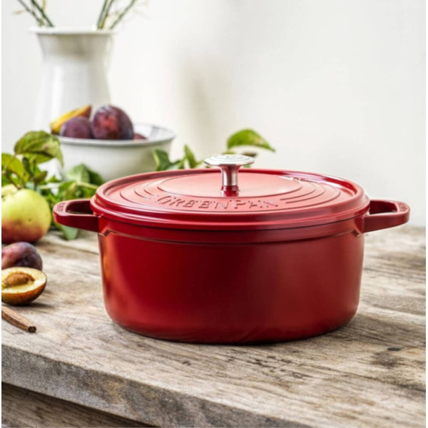 Каструля з кришкою GreenPan Featherweights, 22 см, 3,3 л з керамічним покриттям, червоний (CC005432-001)