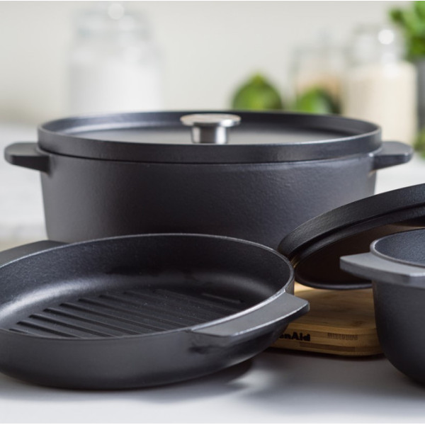 Гусятниця чавунна з кришкою KitchenAid Matte Oven-to-table, 30 см, 5,6 л, чорний (CC004900-001)